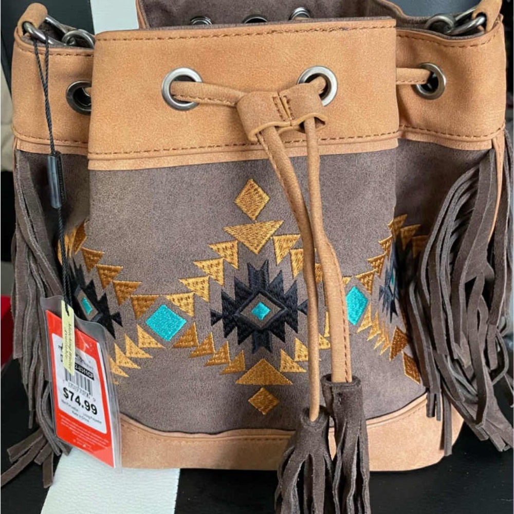 Montana West Brown and Tan Geometric Fringe crossbody